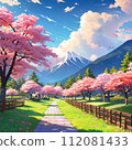 可以看到櫻花和山脈的山脊道路 112081433