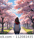 一個女孩看著櫻花樹 112081435