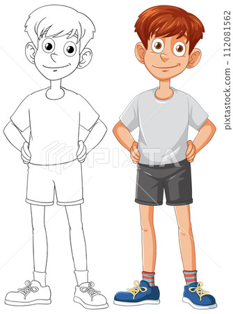 Cartoon Boy in Color and Outline Cartoon Boy in Color and Outline 112081562