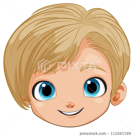 Cheerful Cartoon Boy Face 112081599