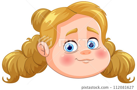Cheerful Cartoon Girl with Pigtails 112081627