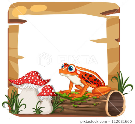 Frog and Mushrooms on Parchment Frame 112081660