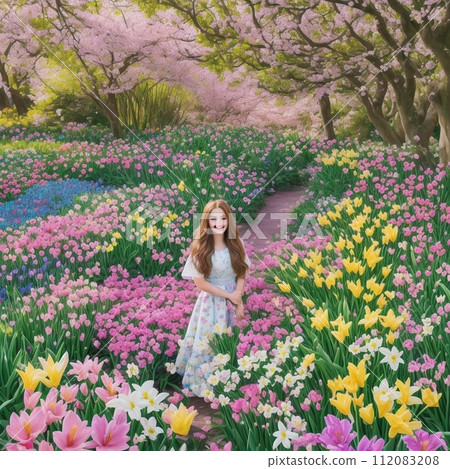 鬱金香和年輕女子 112083208