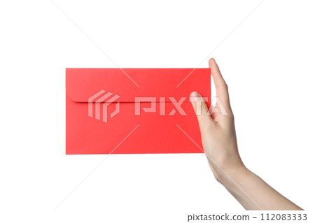 PNG,female hand holding a paper envelope, isolated on white background 112083333