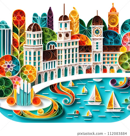 Geneva City quilling paper cut 112083884