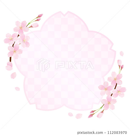 Vector frame with dancing cherry blossom petals checkered pattern Vector frame with dancing cherry blossom petals checkered pattern 112083970