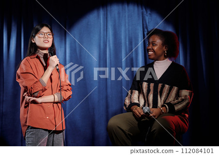 Two female comedians of stand up club Two female comedians of stand up club 112084101