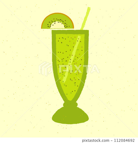 Green cocktail with kiwi. Mocktail smoothie in hurricane glass. Stemware with milkshake 112084692