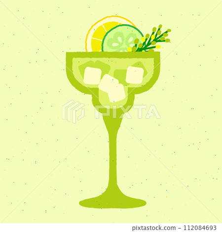 Green cocktail with lemon, cucumber. Margarita glass. Stemware with gin tonic and soda 112084693