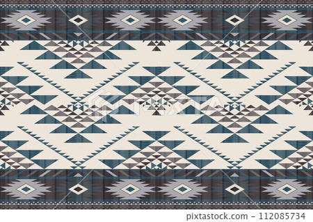 Navajo tribal vector seamless pattern. Native American ornament. Ethnic South Western decor style. Boho geometric ornament. Vector seamless pattern. Mexican blanket, rug. Woven carpet illustration. Navajo tribal vector seamless pattern. Native American ornament. Ethnic South Western decor style. Boho geometric ornament. Vector seamless pattern. Mexican blanket, rug. Woven carpet illustration. 112085734