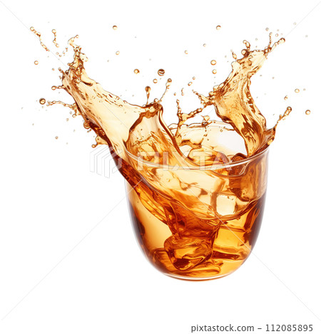 Refreshing Iced Tea Splashes Isolated on Transparent Background, Capturing the Essence of Summer with Lemon and Ice Cubes in Dynamic Liquid Motion. Refreshing Iced Tea Splashes Isolated on Transparent Background, Capturing the Essence of Summer with Lemon and Ice Cubes in Dynamic Liquid Motion. 112085895
