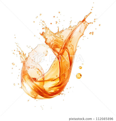 Refreshing Iced Tea Splashes Isolated on Transparent Background, Capturing the Essence of Summer with Lemon and Ice Cubes in Dynamic Liquid Motion. 112085896
