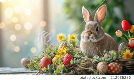 Easter Bunny with Festive Eggs and Flowers Easter Bunny with Festive Eggs and Flowers 112086226
