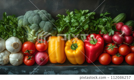 food background variety of fresh vegetables 112086257