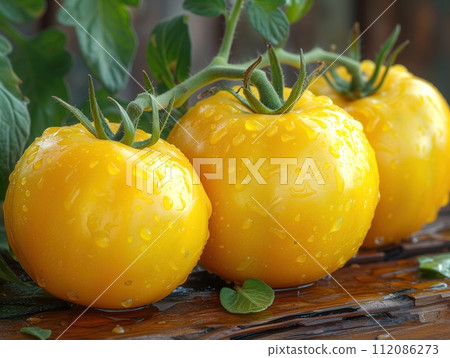 branch of yellow tomatoes close up 112086273