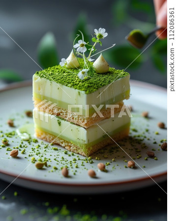piece of mint cake in a plate 112086361