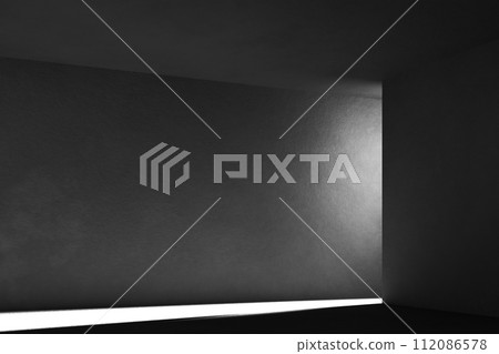A black and white background with light coming through the building structure. 112086578
