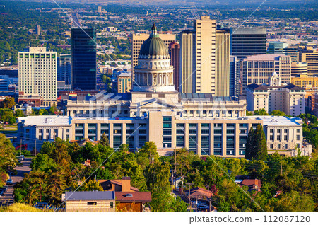 Utah State Capitol building with Salt Lake City skyline in the background. Utah State Capitol building with Salt Lake City skyline in the background. 112087120