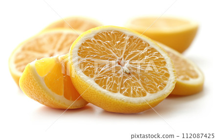 fresh lemons closeup white background 112087425