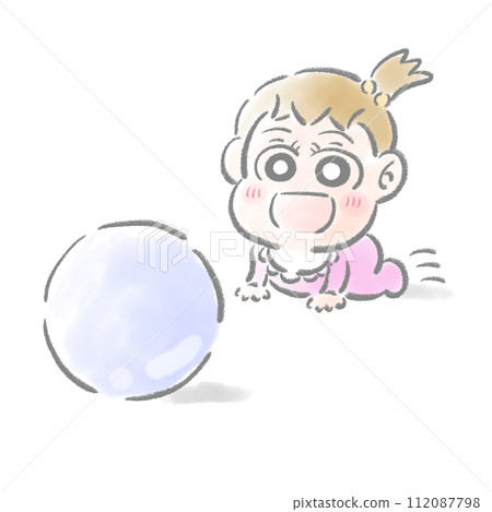 嬰兒爬向球,水彩觸感 嬰兒爬向球,水彩觸感 112087798