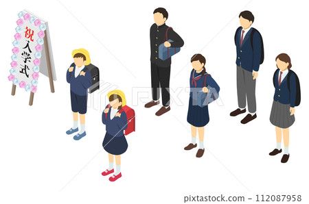 Isometric illustration: Elementary, junior high and high school entrance ceremony 112087958