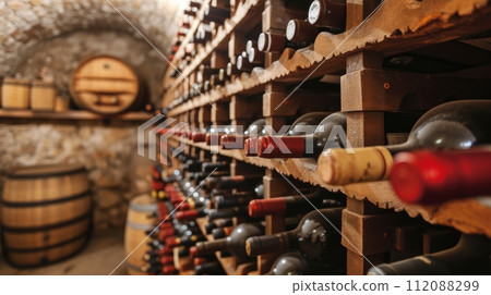 Traditional Wine Cellar with Vintage Bottles 112088299