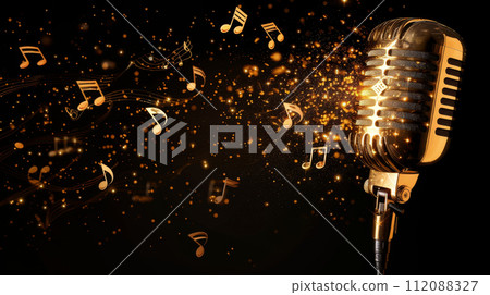 Vintage Microphone with Musical Notes Bokeh Vintage Microphone with Musical Notes Bokeh 112088327