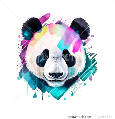 Watercolor painting of Panda, Clipart for Sublimation Printing, Panda Design Clipart, DTF DTG Printing, Panda head, Animal painting. Illustration, Generative AI. 112088472