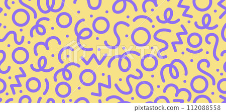 Fun pink line doodle seamless pattern. Creative abstract squiggle style drawing background for children or trendy design with basic shapes. Simple childish scribble wallpaper print Fun pink line doodle seamless pattern. Creative abstract squiggle style drawing background for children or trendy design with basic shapes. Simple childish scribble wallpaper print 112088558