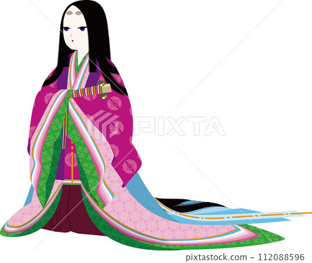 Image illustration of a female character wearing a junihitoe costume holding a hinoki fan Image illustration of a female character wearing a junihitoe costume holding a hinoki fan 112088596
