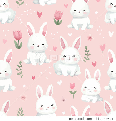 Easter watercolor seamless pattern design with bunnies. Easter watercolor seamless pattern design with bunnies. 112088603