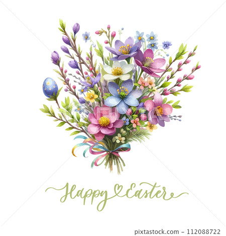 Spring flowers Easter watercolor composition. 112088722