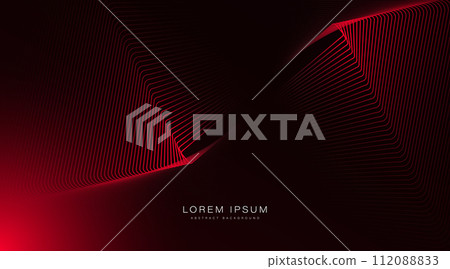 Abstract red rectangle lines on black background. Halftone lines. Dynamic geometric pattern. Motion design. Modern graphic element. Futuristic concept. Suit for banner, brochure, cover, website, flyer 112088833