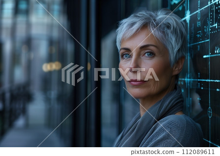 Adult woman with character and fixed gaze Adult woman with character and fixed gaze 112089611