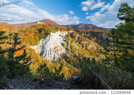 Japan Canyon and autumn leaves located in the western part of the Shirakami Mountains in Fukaura Town, Nishitsugaru District, Aomori Prefecture, Japan Japan Canyon and autumn leaves located in the western part of the Shirakami Mountains in Fukaura Town, Nishitsugaru District, Aomori Prefecture, Japan 112089646