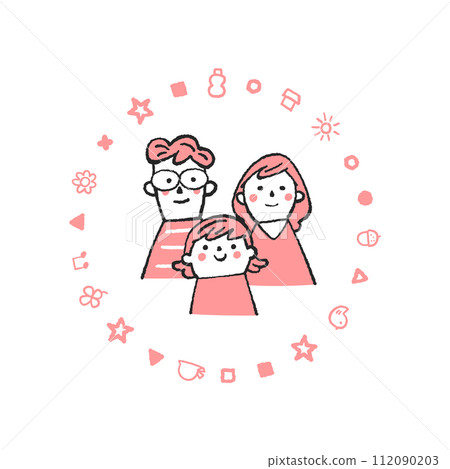 好朋友父母和孩子被圖案圓圈插畫素材包圍 112090203