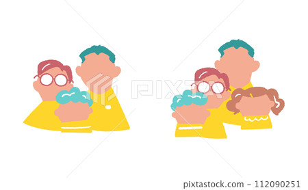 Two children and parents holding each other's shoulders, no facial expression set Illustration material Two children and parents holding each other's shoulders, no facial expression set Illustration material 112090251