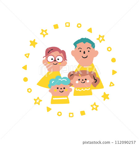 兩個孩子和他們的父母抱著彼此的肩膀,周圍環繞著幾何圖案圓圈插畫素材 兩個孩子和他們的父母抱著彼此的肩膀,周圍環繞著幾何圖案圓圈插畫素材 112090257