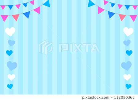Heart and garland frame background light blue stripes 112090365
