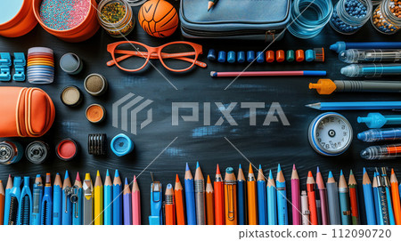 background from a variety of stationery 112090720