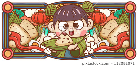 原创手绘卡通端午节美食插画海报素材 112091071