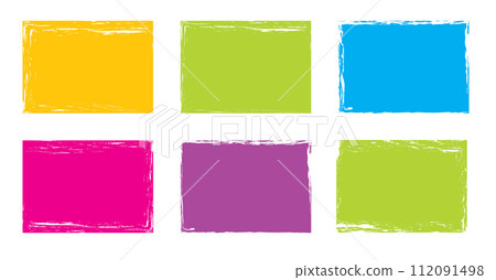 Jagged rectangle. Bright color simple shapes. Rectangle paper template jagged and rough. 112091498