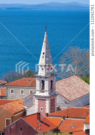 Aerial view of the Bell tower of the St. Francis church and convent in Zadar 112091761