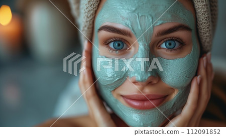 woman's face with cosmetic mask woman's face with cosmetic mask 112091852