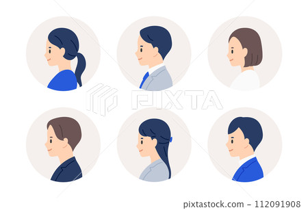 Left profile face icon set of business people and men [People vector illustration material] 112091908