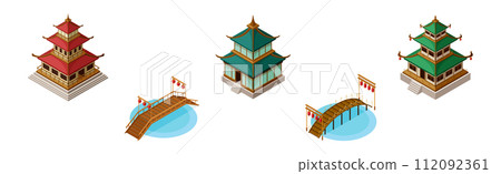 Asian Architecture with Pagoda and Bridges Isometric Vector Set Asian Architecture with Pagoda and Bridges Isometric Vector Set 112092361