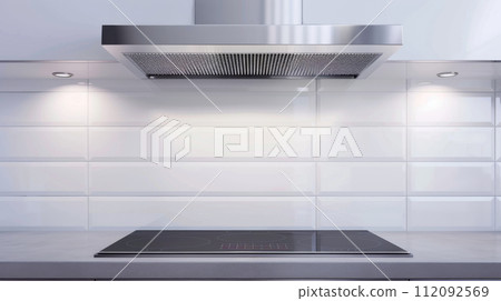 Modern Kitchen Stove and Stainless Steel Hood Modern Kitchen Stove and Stainless Steel Hood 112092569