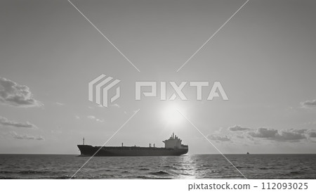 Large commercial freighter transports a wide variety of goods on oceans and sea routes around the world on long sea routes - ai generated Large commercial freighter transports a wide variety of goods on oceans and sea routes around the world on long sea routes - ai generated 112093025