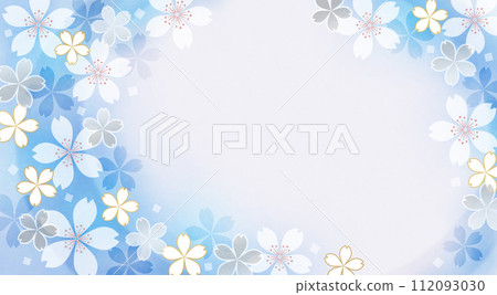 Japanese style background of soft textured Japanese paper cherry blossom flowers, blue and silver 112093030
