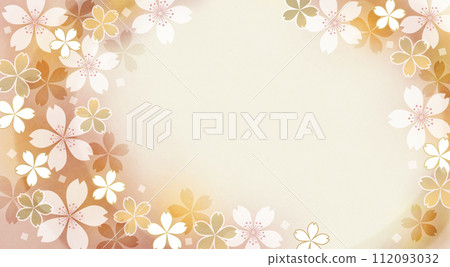 Japanese style background of soft textured Japanese paper cherry blossom flowers, brown and gold 112093032